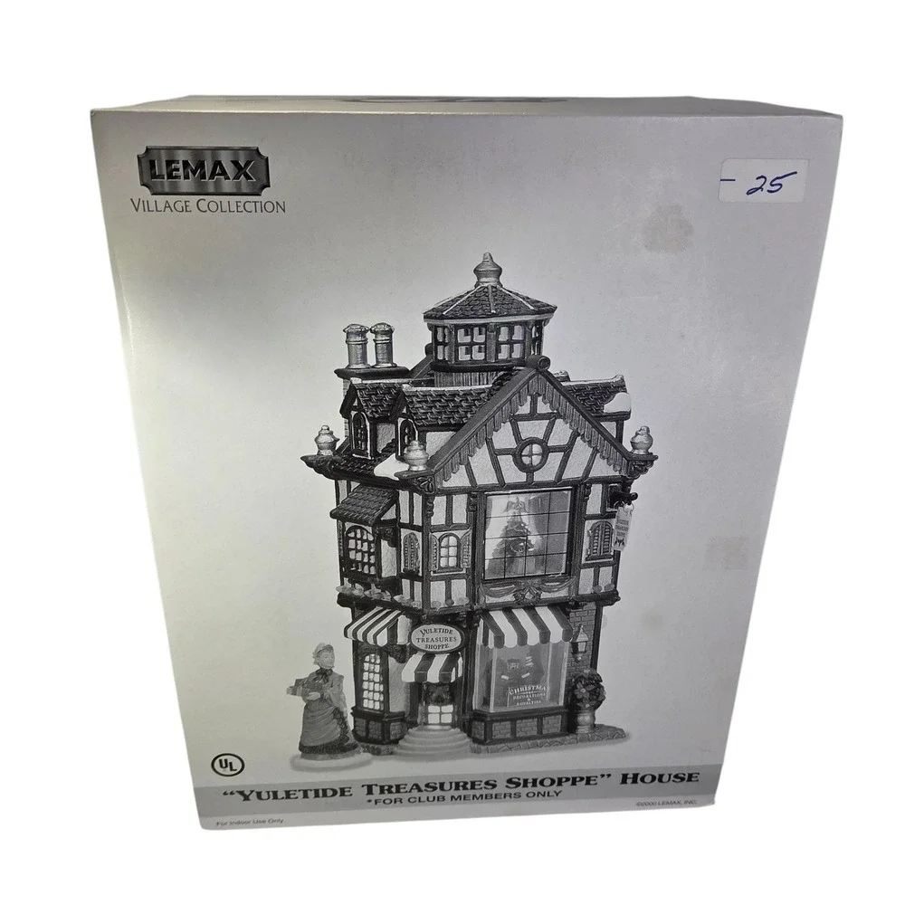 Lemax Yuletide Treasures Shoppe Shop Christmas Village Lit Members Club Box Read